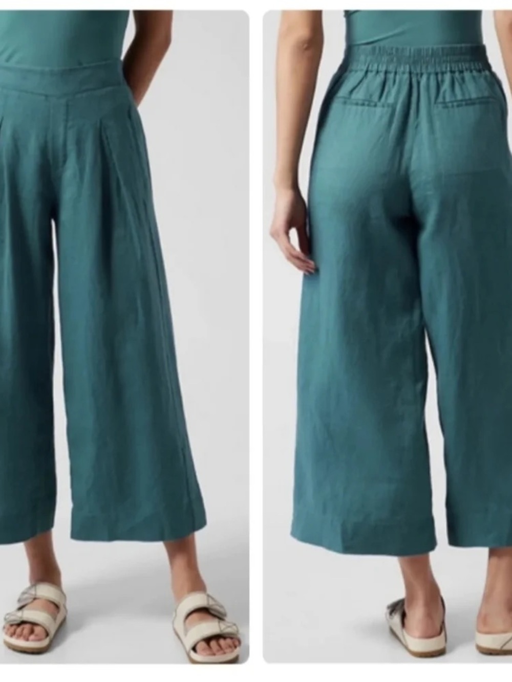 Athleta Playa Linen Borealis Green Wide Leg Crop Pants